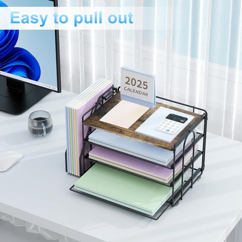 Spacrea Desk Organizers and Accessories, Paper Organizer for Desk with File organizer, Desk Accessories & Workspace Organizers for Catalog & Reference Racks (Wood) - Image 4